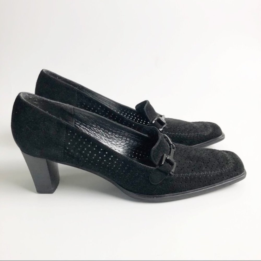 Stuart Weitzman Perforated Suede Horsebit Heel 8